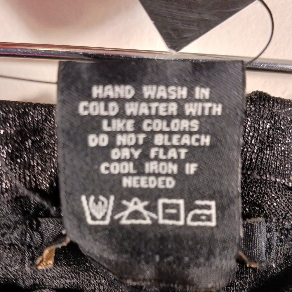 BCBG Maxazria, NWT Black Gunmetal Sheer Shiny Leggings W 3D Cutout Overlay, Goth - Picture 16 of 16